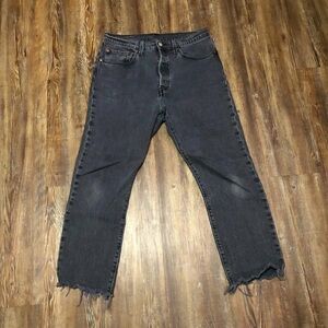 Levi's 501 Jeans Women's 30 Black Button Fly Chopped Cropped Frayed Straight Leg